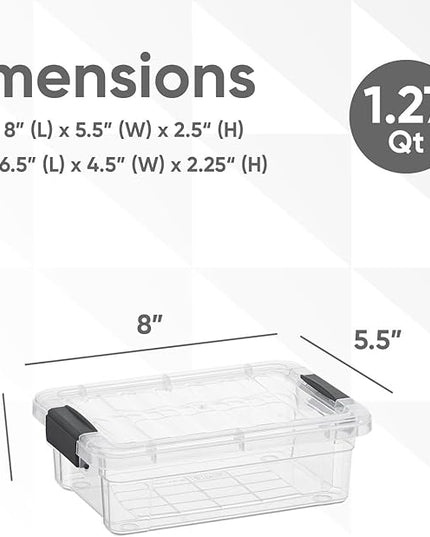 Superio Clear Storage Boxes with Lids, 1.27 Quart Plastic Container Bins for Organizing, Stackable Crates, BPA Free, Non Toxic, Odor Free, Organizers for Home, Office and Dorm, 4 Pack
