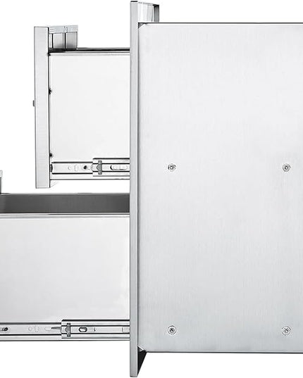 VEVOR Outdoor Kitchen Drawers, 17.8W x 20.2H x 12.2D Inch, Flush Mount Double BBQ Drawer, Stainless Steel BBQ Island with Handle, for Outdoor Kitchens or Patio Grill Station