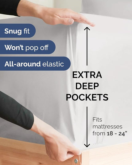 Extra Deep King Sheet Set - 6 Piece Breathable & Cooling Sheets - Hotel Luxury Bed Sheets Set - Easy & Secure Fit - Soft, Wrinkle Free & Comfy Sheets Set - French Grey Sheet Set w/Extra Deep Pockets