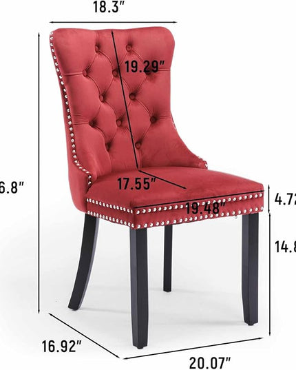 SoarFlash Velvet Dining Chair Set of 6, Upholstered Tufted Dining Room Chair with Nailhead Trim and Solid Wood Leg for Kitchen (Wine Red)