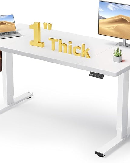 SIAGO Electric Standing Desk Adjustable - 60x28 Inch Sit Stand Desk with 1 Inch Thick Tabletop, Double Beam Frame, 3 Memory Height Adjustment, Cable Management for Home Office