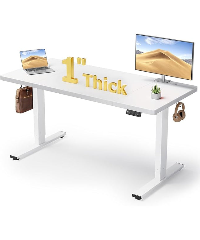 SIAGO Electric Standing Desk Adjustable - 60x28 Inch Sit Stand Desk with 1 Inch Thick Tabletop, Double Beam Frame, 3 Memory Height Adjustment, Cable Management for Home Office