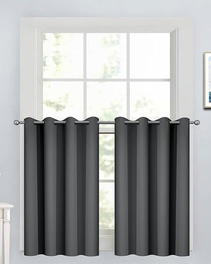 Yakamok Window Draperies Curtains Panels - Light Blocking Curtains, Grommet Top Small Drapes for Short Window/Basement(Dark Grey, 52Wx36L, 2 Panels)