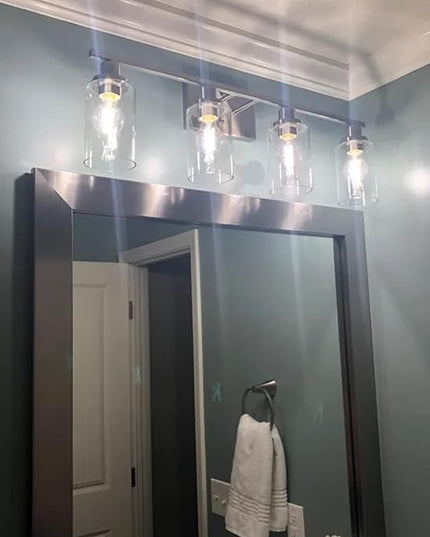 MELUCEE Bathroom Light Fixtures Brushed Nickel 4 Heads Modern Vanity Lights Wall Sconce with Clear Glass Shade for Hallway Kitchen Bedroom Living Room (Patent No.: US D963914 S)