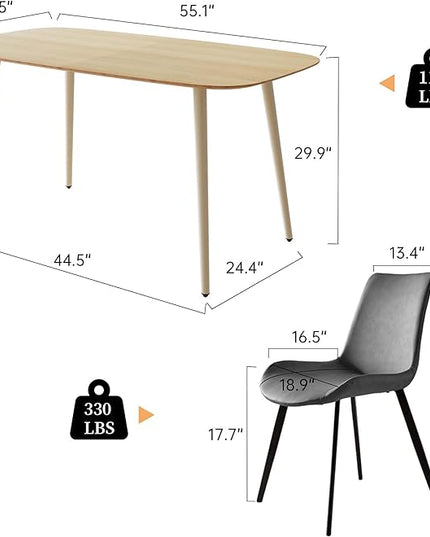 47.2'' Dining Table Set for 4,Modern Wood Dining Table,Leather Dining Chairs 4,Table and Chairs Set of 4,Ideal for Kitchen Dining Room (Cat Scratch Table + 4 Gray Chairs, 47.2")