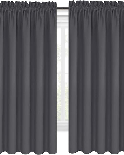 DWCN Bedroom Blackout Curtains 60 x 63 Inches Length 2 Panels Set, Solid Thermal Insulated Energy Saving Rod Pocket Window Treatment Curtains Blackout Drapes (W60 x L63 Inch, Dark Grey)