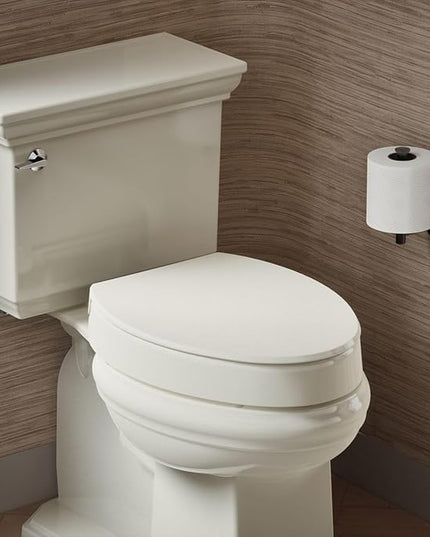 KOHLER 25875-96 Hyten 3" Height, Elevated Soft Close Elongated Toilet Seat, Contoured Seat with Grip-Tight Bumpers, Quick-Attach Hardware, No Slam Toilet Seat, Biscuit