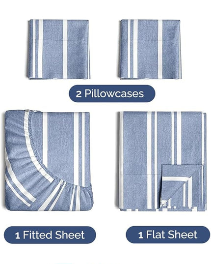 Extra Deep Twin Sheet Set - 4 Piece Breathable and Cooling Sheets - Hotel Luxury Bed Sheets Set - Easy Fit - Soft, Wrinkle Free and Comfy Sheets Set - Blue Striped Sheet Set with Extra Deep Pockets