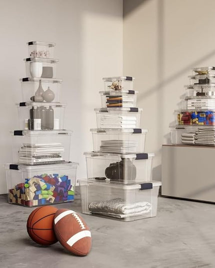 Superio Clear Storage Boxes with Lids, 14.25 Quart Plastic Container Bins for Organizing, Stackable Crates, BPA Free, Non Toxic, Odor Free, Organizers for Home, Office and Dorm, 8 Pack
