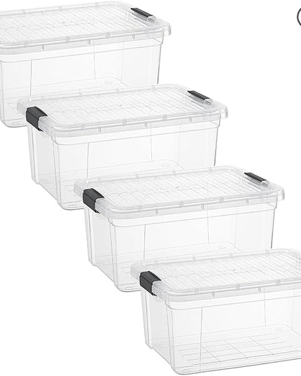 Superio Clear Storage Boxes with Lids, 11 Quart Plastic Container Bins for Organizing, Stackable Crates, BPA Free, Non Toxic, Odor Free, Organizers for Home, Office and Dorm, 4 Pack