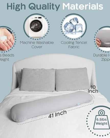 Weighted Body Pillow 6.5lbs - Weighted Pillow for Deeper Sleep (41" x 10") - Cooling Body Pillows for Adults, Full Body Pillow for Sleeping, Side Sleeper Body Pillow with Cover