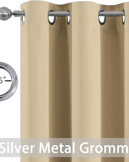 Yakamok Thermal Insulated Grommet Blackout Draperies/Drapes for Bedroom Window,Room Darkening Curtain Panels (2 Panels, W38 x L72 -Inch, Beige)