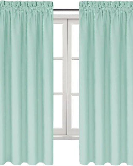 DWCN Blackout Curtains for Living Room Thermal Insulated, Energy Saving & Noise Reducing Bedroom Curtains, Mint Green, W 42x L 63 Inch, Set of 2 Rod Pocket Curtain Panels