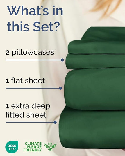 Extra Deep Twin Sheet Set - 4 Piece Breathable and Cooling Sheets - Hotel Luxury Bed Sheets Set - Easy Fit - Soft, Wrinkle Free and Comfy Sheets Set - Emerald Green Sheet Set with Extra Deep Pockets