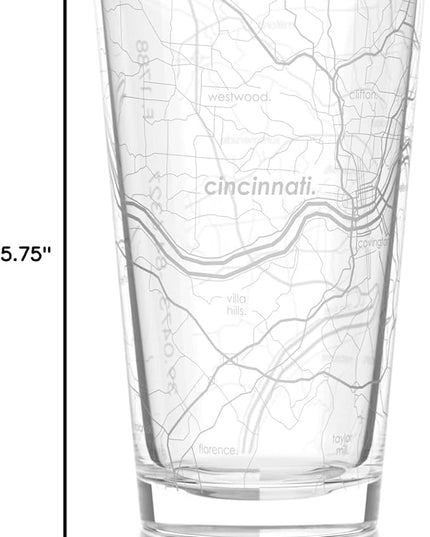 Well Told Engraved Cincinnati Ohio Map Pint Glass, Etched Beer Gift (16 oz, Clear) City Map Pint, Custom City Glassware, Gifts For Beer Lovers