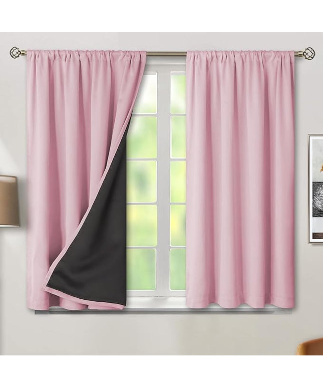 BGment Pink Short Blackout Curtains for Nursery 2 Panels Set, Kids Curtains Thermal Insulated and Noise Canceling Full Black Out Girls Baby Room 45 Inch Length, Each Small Curtains 42 Inch Wide