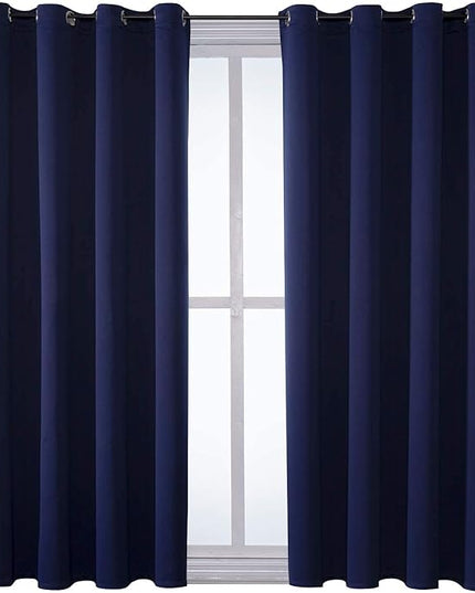 ChrisDowa Grommet Blackout Curtains for Bedroom and Living Room - 2 Panels Set Thermal Insulated Room Darkening Curtains (Navy Blue, 52W x 63L)