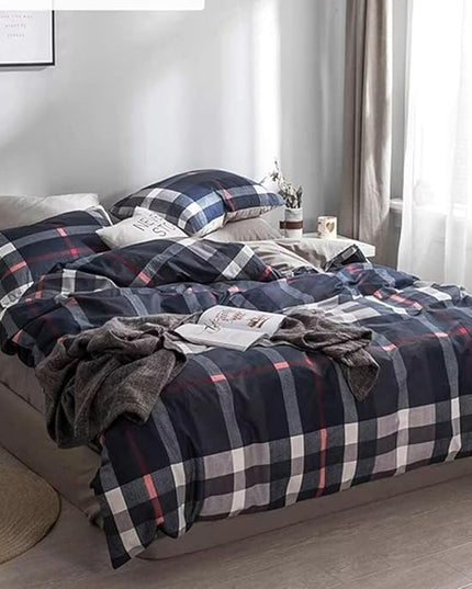Luxlovery Navy Plaid Comforter Set King Men Women Blue Tartan Bedding Set King Size Geometric Buffalo Checkered Blanket Quilts Soft Breathable Navy Grid Comforter for Adults