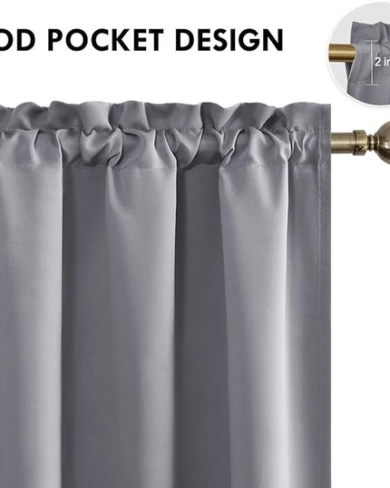 DWCN Blackout Curtains for Living Room Thermal Insulated, Energy Saving & Noise Reducing Bedroom Curtains, Grey, W 70x L 84 Inch, Set of 2 Rod Pocket Curtain Panels