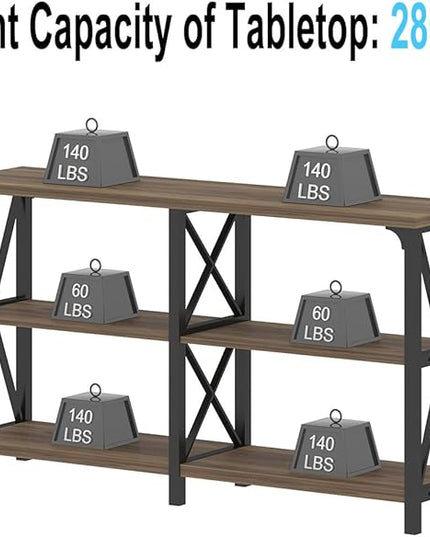 LVB Rustic Console Table, Wood Metal Entryway Table Behind Couch, Industrial Sofa Table with 3 Tier Storage Shelf, Modern Wooden Foyer Hallway Table for Entry Living Room Bedroom, Rustic Oak, 47 Inch