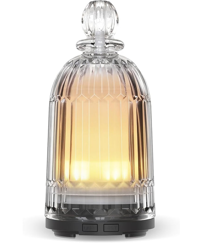 120ml Glass Diffuser, Ultrasonic Aroma Diffusers Cool Mist Humidifier with Glass Cover & Plastic Reservoir with 7 Color LED Lights, Auto Shut-Off for Office, Home, Yoga, Spa(Black Bottom)