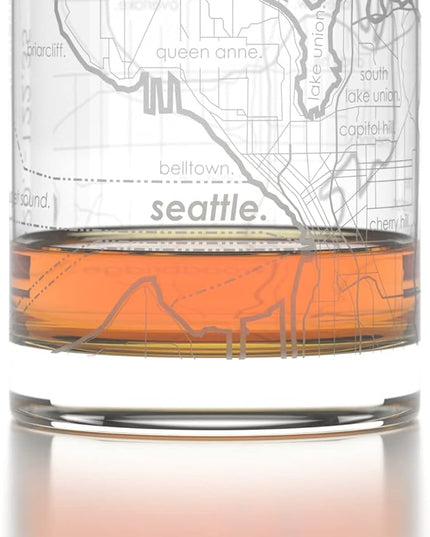 Well Told Engraved Seattle Washington Map Rocks Glass, Old Fashioned Whiskey Glass (11 oz, Clear) Etched Whiskey Glass, Gifts For Whiskey Lovers