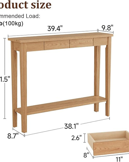 AQIMUELE Wood Console Table with Drawers, Mid Century Modern Console Table Walnut for Entryway, Living Room, Hall Way.