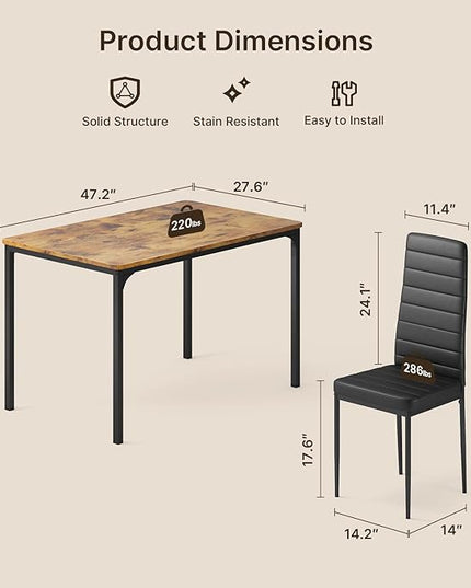 Gizoon Dining Table Set for 4, 5 Piece Kitchen Table Set with 4 Upholstered PU Leather Chairs for Dining Room, Living Room, Apartment, Small Space, Retro