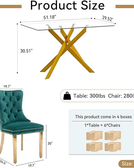 HomVent Rectangular Glass Dining Table Set for 6, Modern Tempered Kitchen Table Set and Chairs for Dining Room and Kitchen