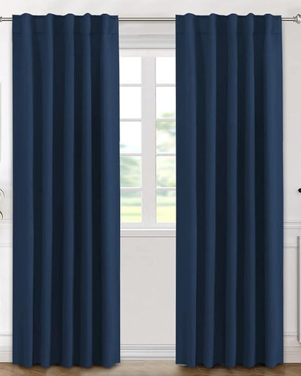 H.VERSAILTEX Blackout Curtains Thermal Insulated Window Treatment Panels Room Darkening Blackout Drapes for Living Room Back Tab/Rod Pocket Bedroom Draperies (2 Panels, Navy Blue, 42 x 84 Inch)