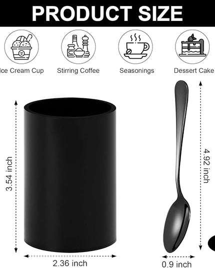 6 PCS Black Coffee Spoons with Holder Small Espresso Coffee Spoons 4.92 Inch Coffee Mixing Spoon Black Dessert Spoon Stainless Steel Tea Spoon Set of 6 for Tea Party Bar