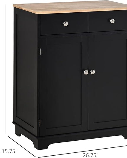 HOMCOM Sideboard Buffet Cabinet with Solid Wood Countertop, Modern Kitchen Storage Cabinet, Coffee Bar Cabinet with 2 Drawers, Doors and Adjustable Shelf, Black