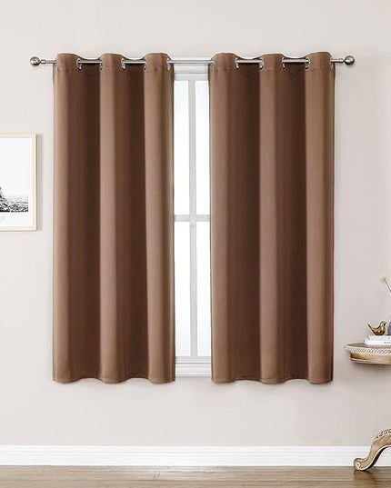 ChrisDowa Blackout Curtains 48 inches Long for Bedroom - 2 Panels Set Grommet Thermal Insulated Room Darkening Curtains for Living Room (Cappuccino, 42 x 48 Inch)