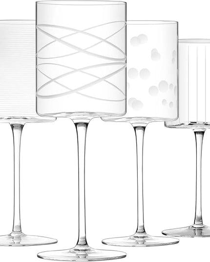 Wine Glasses Set of 4-16oz Cylindrical Red White Wine Glass, Made from Lead-Free Premium Crystal, Great Gift for Wedding, Anniversary, Christmas, Birthday, 9’’ Tall, etched