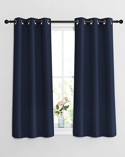 NICETOWN Blackout Navy Curtains & Drapes 48 inch Long for Kitchen - Thermal Insulated Solid Grommet Room Darkening Panels for Bathroom (Navy, 1 Pair, W37 x L48)
