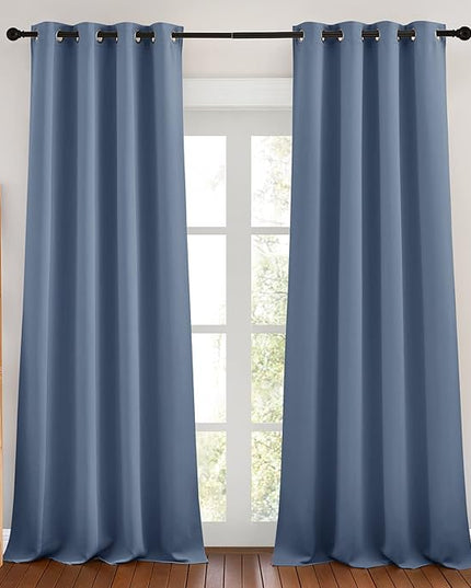 NICETOWN Room Darkening Curtains for Windows - Home Fashion Energy Saving Grommet Top Thermal Insulated Drapes for Bedroom/Patio Door (Stone Blue, 1 Pair, 46 by 90 Inch)