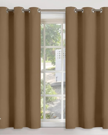 YoungsTex Blackout Curtains 45 Inches Length for Short Windows - Thermal Insulated Drapes with Grommet Room Darkening Privacy for Kitchen Bedroom, 2 Panels, 42 x 45 Inch, Taupe