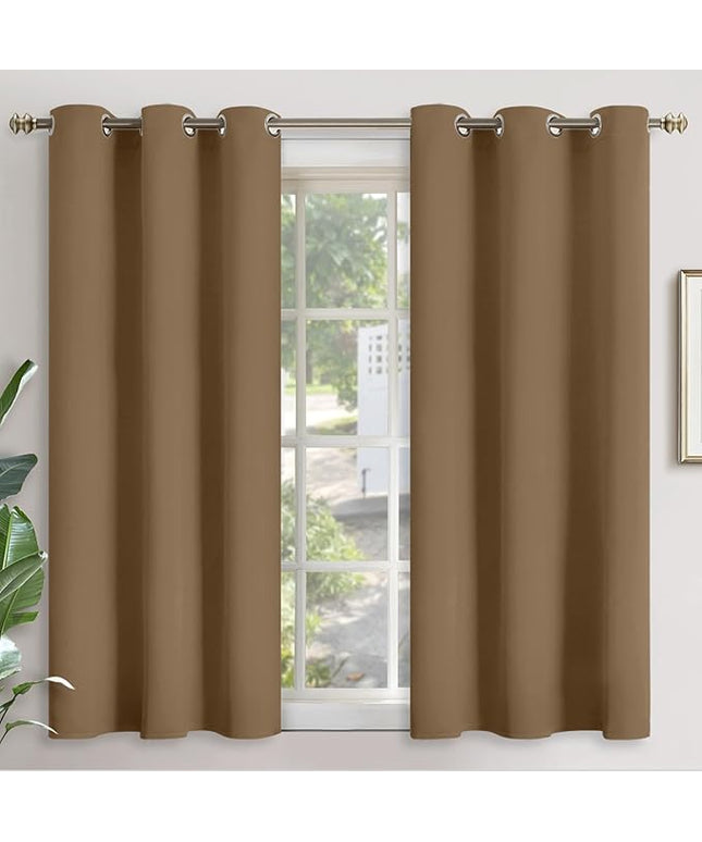 YoungsTex Blackout Curtains 45 Inches Length for Short Windows - Thermal Insulated Drapes with Grommet Room Darkening Privacy for Kitchen Bedroom, 2 Panels, 42 x 45 Inch, Taupe