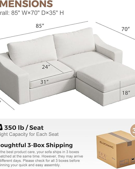 ABCASA L Shaped Sofa Couch with Wide Armrest for Living Room,Removable Cushion Cover, Modern Premium Linen 3 Seater Sofas for Small Space, Office, Apartment, Ivory