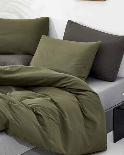 CLOTHKNOW Olive Green Queen Comforter Set 3Pcs Green Bedding Comforter Sets Soft All Season Dark Green Comforter with 2 x Pillow Cases