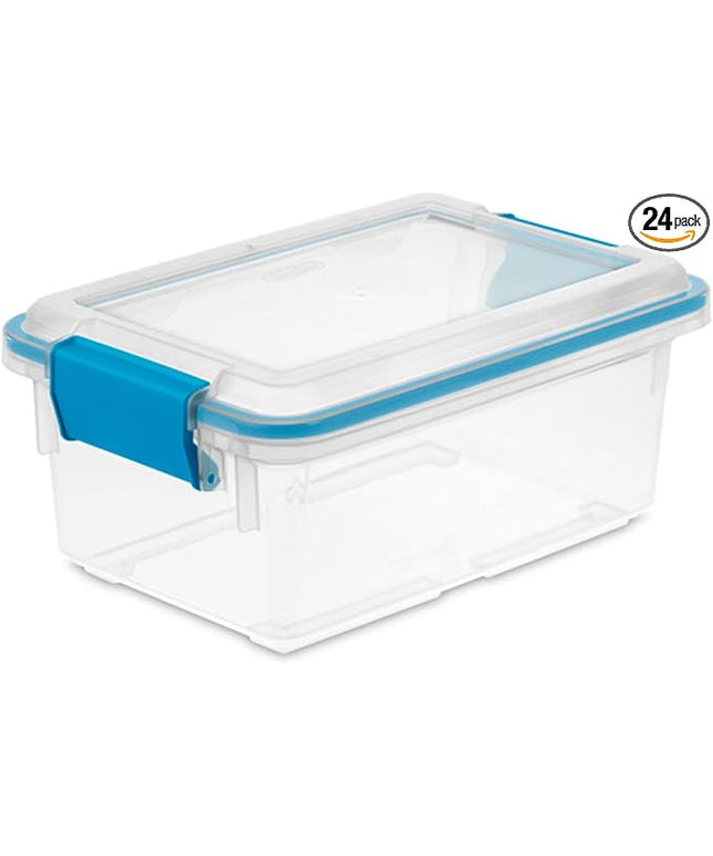 Sterilite 24-Pack Gasket Box, Weather-Resistant Storage Bins with Latching Lids, 7.5 Quart - Heavy-Duty Organizing Containers for Closet, Bathroom, and Office
