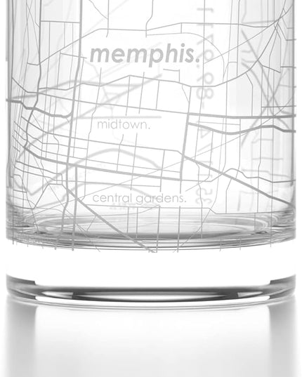 Well Told Engraved Memphis Tennessee Map Rocks Glass, Old Fashioned Whiskey Glass (11 oz, Clear) Etched Whiskey Glass, Gifts For Whiskey Lovers