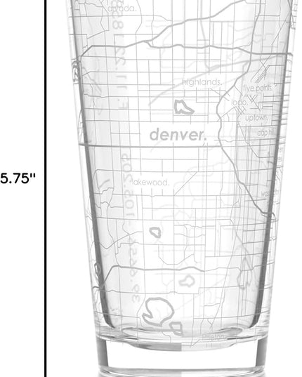 Well Told Engraved Denver Colorado Map Pint Glass, Etched Beer Gift (16 oz, Clear) City Map Pint, Custom City Glassware, Gifts For Beer Lovers