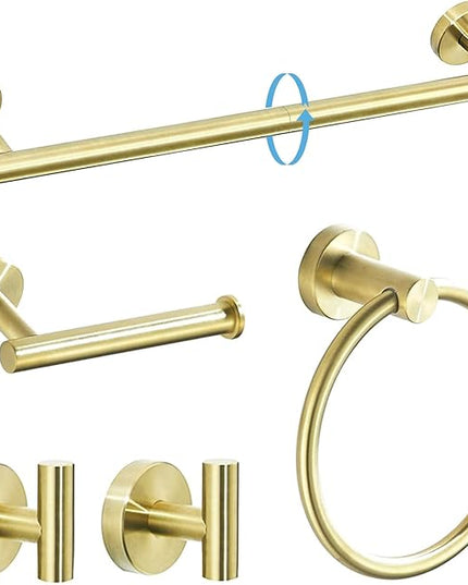 TURS Brushed Gold Bathroom Hardware Set 5 Piece, SUS304 Stainless Steel Bath Towel Bar Set, 24 Inch Bathroom Accessories Kit Wall Mounted