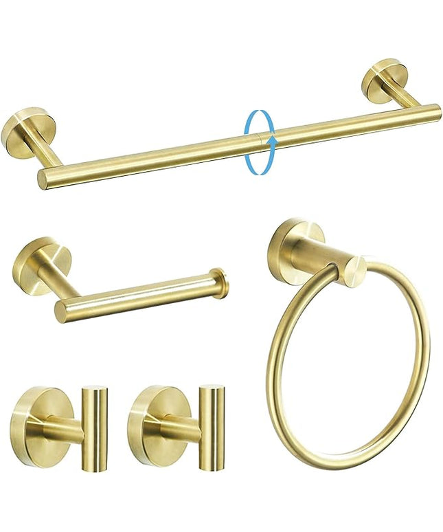 TURS Brushed Gold Bathroom Hardware Set 5 Piece, SUS304 Stainless Steel Bath Towel Bar Set, 24 Inch Bathroom Accessories Kit Wall Mounted