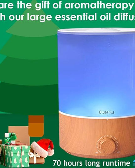 BlueHills Premium 4000 ML XL Essential Oil Diffusers - 70 Hour Run Aromatherapy Diffuser & Air Humidifier Mist for Large Room 7 LED Colors Oil Big Diffuser Essential Oils for Home w/Auto Shut Off E403