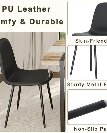 FURNITO Wood Dining Table Set for 6, 71" Large Rectangular Kitchen & Dining Room Table with 6 PU Leather Chairs, Modern Farmhouse Dining Set for Home, Living Room, Office, or Conference Room