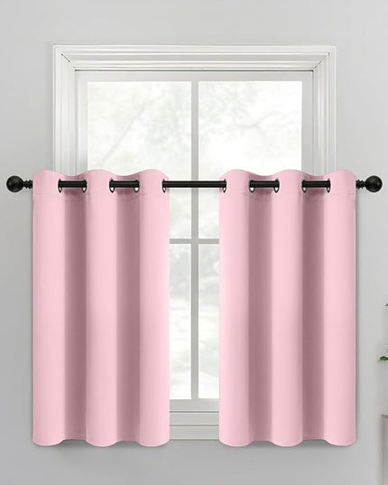 Yakamok Light Blocking Window Blackout Curtains Thermal Insulated Room Darkening Drapes for Bedroom,Solid Grommet Top Window Panels, 38x36 Inch, Pink, One Pair