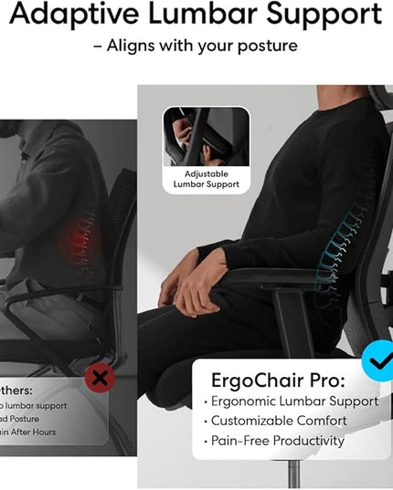 Autonomous ErgoChair Pro Ergonomic Office Chair Mesh Grey Adjustable Lumbar Support, Rolling Swivel - Home Office Desk Chairs with Wheels and Arms - Ergonomic Desk Chair Comfy for Gaming & Long Hours