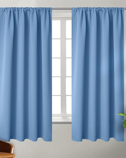 BGment Rod Pocket and Back Tab Blackout Curtains for Bedroom - Thermal Insulated Room Darkening Curtains for Living Room, 2 Window Curtain Panels (42 x 63 Inch, Faded Denim)